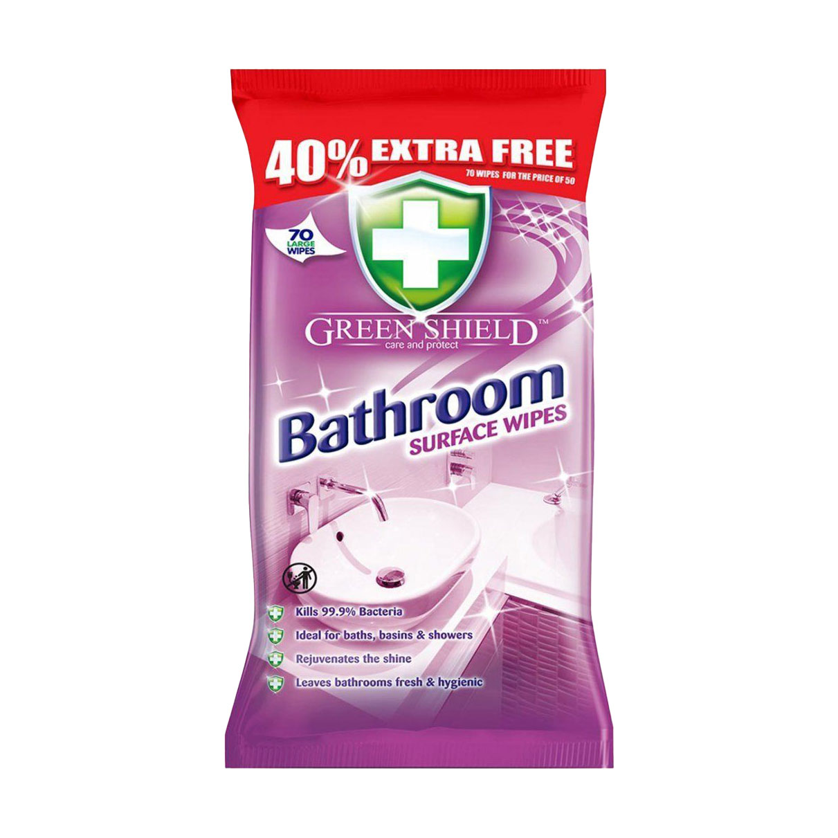 Вологі серветки для прибирання ванної та сантехніки Green Shield Anti-Bacterial Food Surface Wipes, 70 шт